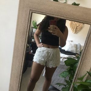 Crochet lace high waist ivory shorts
